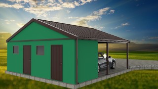 Prefab garaža s streho in poševno streho