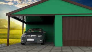 Prefab garaža s streho in poševno streho